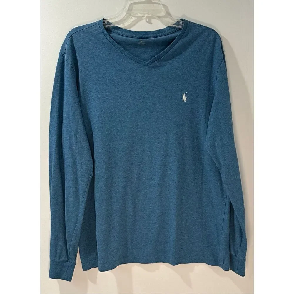 Polo Ralph Lauren men’s long sleeve blue v-neck shirt size Large   #38-0981